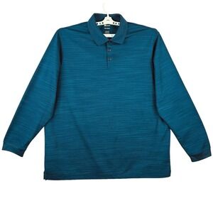 Haggar Men Polo Shirt Size 2XLT Long Sleeve Heather Blue Stretch Buttons Placket